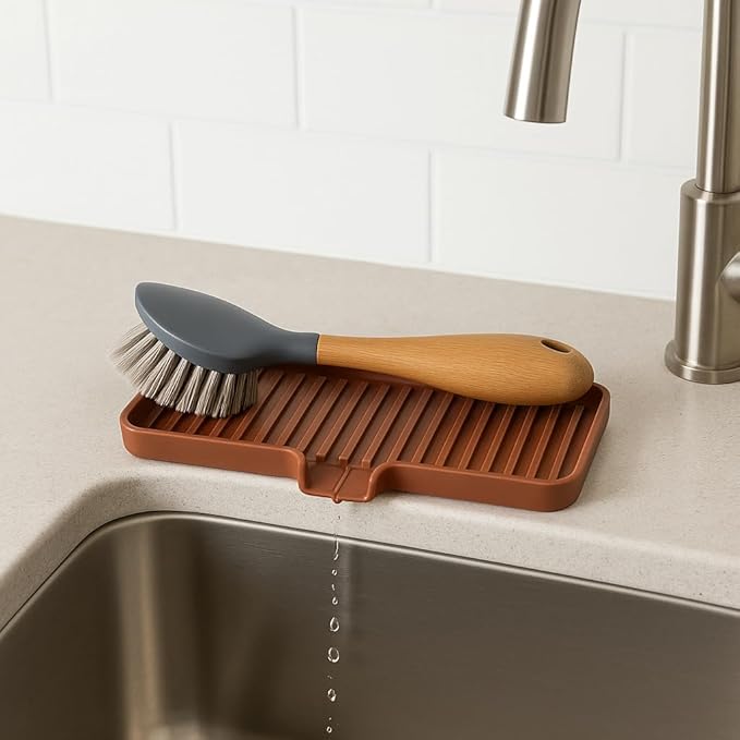 Happitasa Silicone Soap Dish Tray and Sponge Holder with Drain Chute | Bathroom and Kitchen Sink Organizer Caddy (Pistachio, 9"x3.5", 5.6 Ounces)