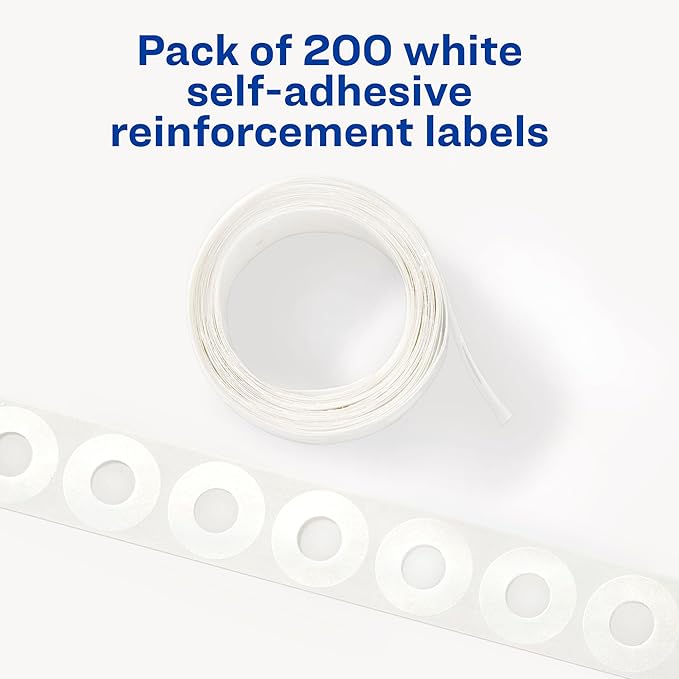 Avery Self-Adhesive Hole Reinforcement Stickers, 1/4" Diameter Hole Punch Reinforcement Labels, White, Non-Printable, 200 Labels Total (5729)