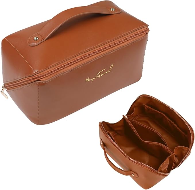 Travel Makeup Bag,Large Capacity Cosmetic Bags for Women,Waterproof Portable Pouch Open Flat Toiletry Bag Pattern Makeup Bag