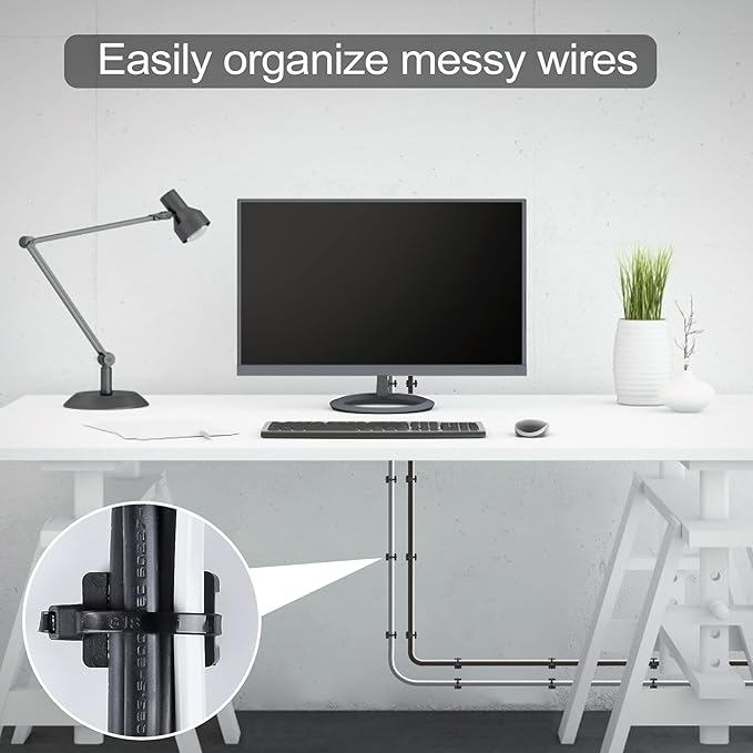 100 Pcs Cable Zip Tie Saddle Type Mounts Base with 8" Cable Ties Tapping Screw, Wire Cable Clips Organizer Holders Clamps Black