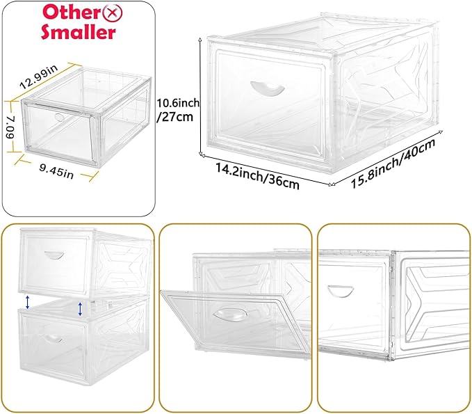 6-Pack Shoes Organizer Box, Clear Stackable Baseball Caps Holder with Secure Buckle-Door,Hat Rack Display Case,Durable and Hard PP Material Storage Box for Caps, Hats,Shoes and Accessories