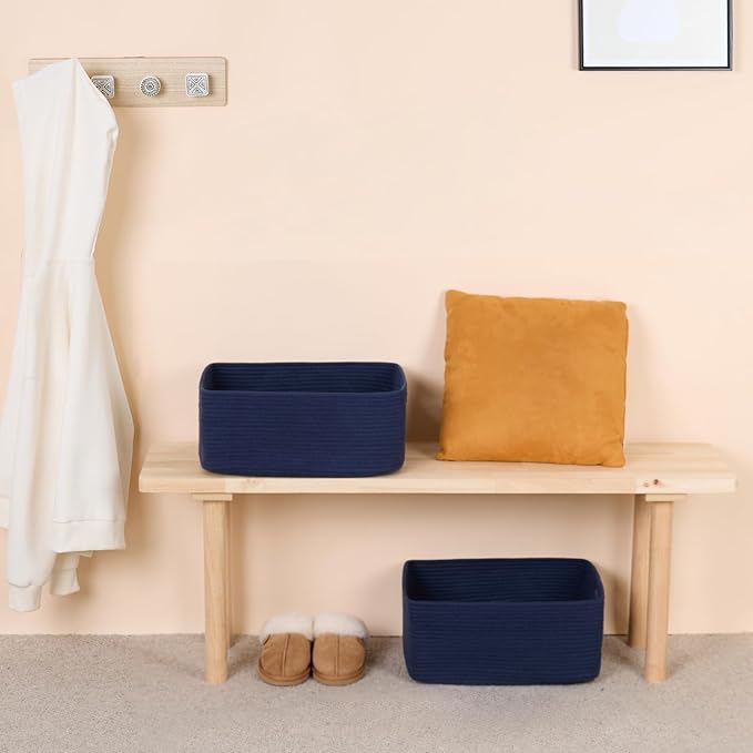 MiniArk Large Storage Baskets for Shelves, Closet Organizers Bins for Clothes Blanket Towels, Baby Nursery, Toy Baskets Box, Woven Rope Baskets, 17 x 13 x 7.5”, 2 Packs Navy Blue