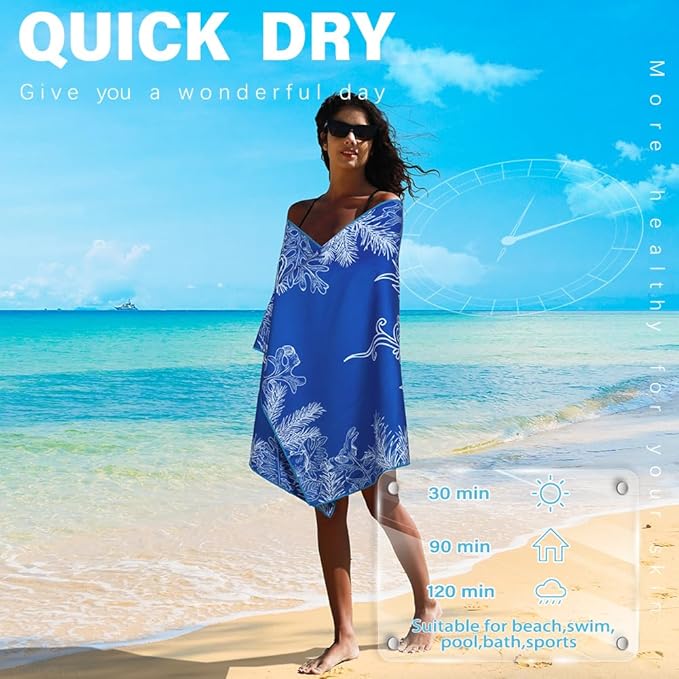 Widdonen Microfiber Lightweight Beach Towel Sand Free Quick Dry Absorbent Thin Compact Towels for Swimming Pool Camping Beach Accessories Large Easy Pack Travel Things for Vacation Essentials Gift