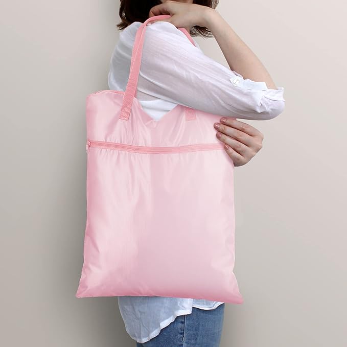 2 Pcs Travel Laundry Bags Waterproof with Handle Dirty Clothes Bag for Traveling Hanging Laundry Hamper with Two Zippered Pockets Washable Reusable for Sports Home Travel College Dorm (Pink, Gray)