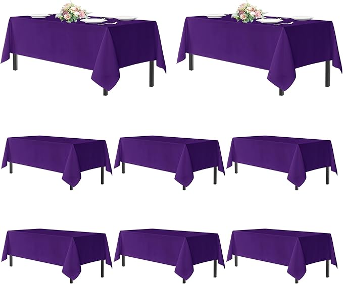 sancua Purple Tablecloths for 6 Foot Rectangle Tables, 8 Pack - Washable Polyester Fabric Table Cloth for Halloween Party, Wedding Birthday, Banquet Reception, 54x108 Inch