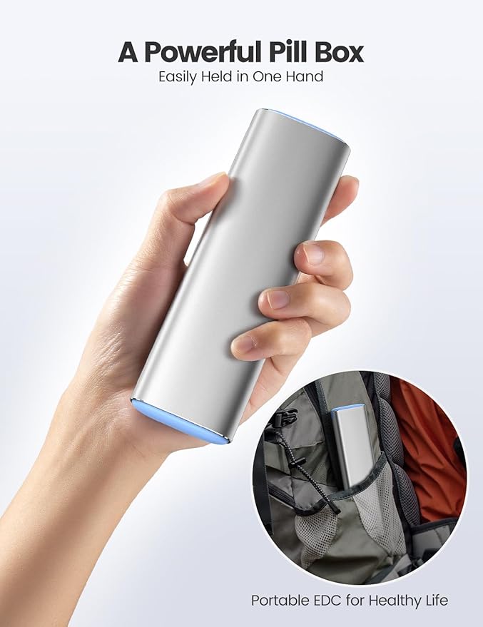 Vaydeer Metal Travel Pill Organizer – Compact Weekly Pill Box for Daily Medication – Portable Small Pill Case for Vitamins, Pills & Supplements (Champagne)