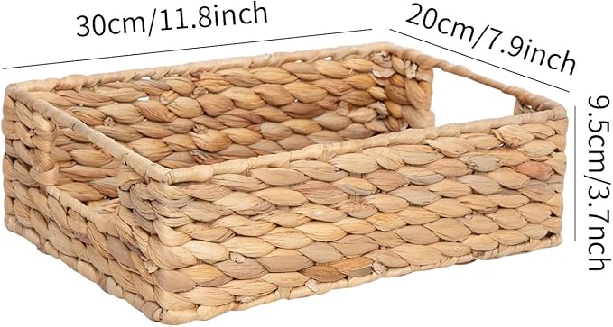 Water Hyacinth Storage Basket - Small Rustic Rectangle Woven basket Organizer with Handle for Home & Office Decor (Hyacinth)