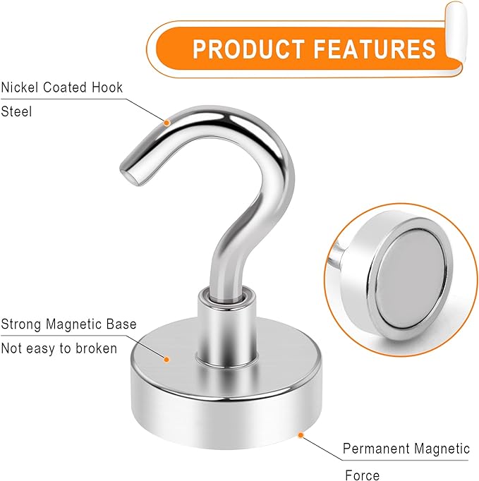MIKEDE 30LB Magnetic Hooks Strong Neodymium Magnets Hooks for Hanging, Earth Magnetic Hooks Heavy Duty for Refrigerator, Extra Cruise Hooks for Kitchen, Classroom, Workplace,Grill 75PCS