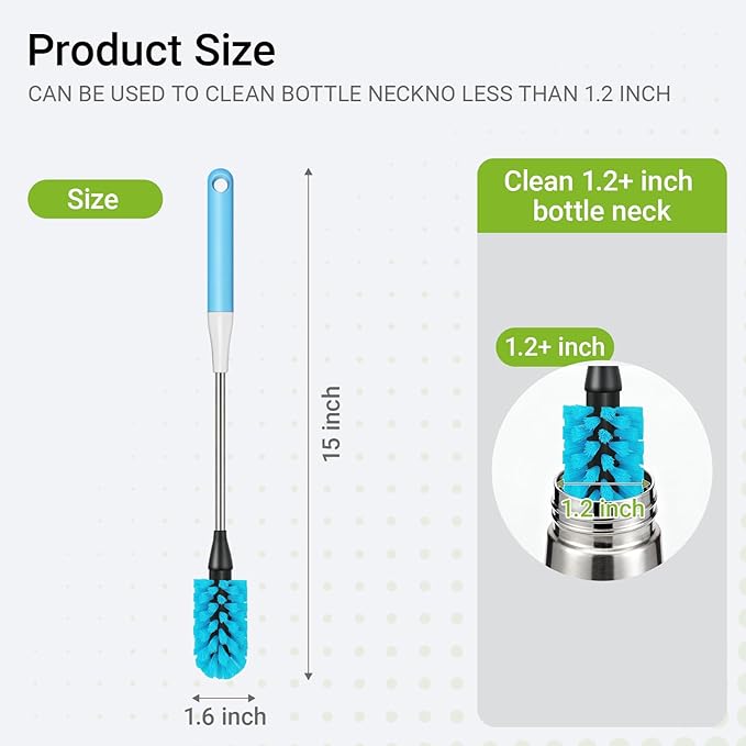 Water Bottle Brush, 15 Inches Bottles Brush, Long Handle Water Bottle Cleaner Brush, Kitchen Cup Brush Built for Cleaning Cup, Wine Glasses, Coffee Mugs, Tumblers, Wine Decanters, Blue