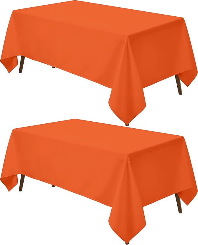 Utopia Kitchen Rectangle Table Cloth 2 Pack (60x102 Inches, Orange), Machine Washable Polyester Table Cover for Dining, Buffet Parties, Picnics, Events, Weddings, and Restaurants