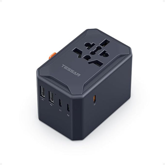 TESSAN Universal Travel Adapter, GaN 65W International Power Adapter with 5 USB Ports (3 USB C), Worldwide Plug Adapter for US to Europe UK France Germany Spain Australia (Type C G A I), Black