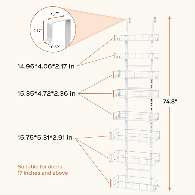 White 8-Tier Over The Door Pantry Organizer, Pantry Organization And Storage, Metal Hanging Spice Rack Shelves Door, Home & Kitchen Essentials, Laundry Room Bathroom Organization