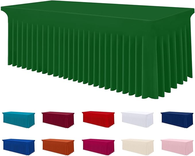 Smiry Spandex Tablecloth, Elastic Fitted Stretch Tablecloth for 4FT Rectangle Tables, Waterproof Washable Table Cover Skirt for Outdoor, Wedding, Banquet & Parties (Emerald Green, 48Lx24Wx30H Inch)