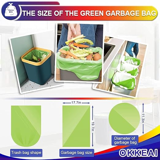 OKKEAI 3 Gallon Small Trash Bags, 100 Counts, Small Trash Can Liners, Garbage Bags, Mini 10L Wastebasket Bin Liners Bags for Bathroom, Kitchen, Bedroom, Living Room, Office, Green