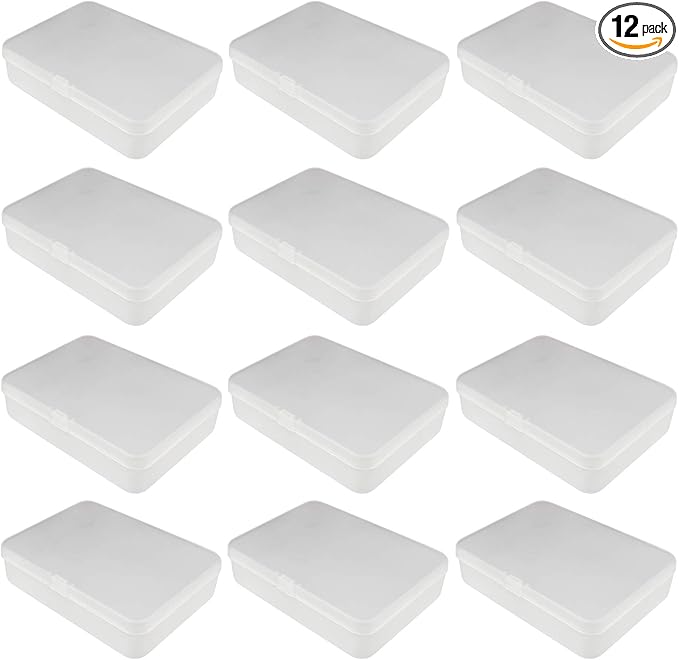 LJY 12 Pieces Rectangular Empty Mini Clear Plastic Organizer Storage Box Containers with Hinged Lids (4.5 x 3.3 x 1.1 inch, Frosted White)