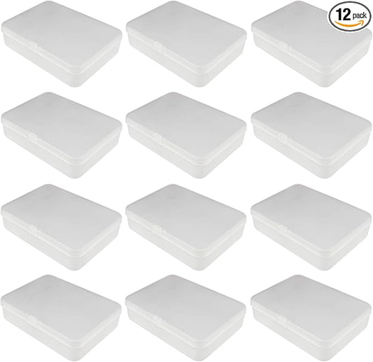 LJY 12 Pieces Rectangular Empty Mini Clear Plastic Organizer Storage Box Containers with Hinged Lids (4.5 x 3.3 x 1.1 inch, Frosted White)