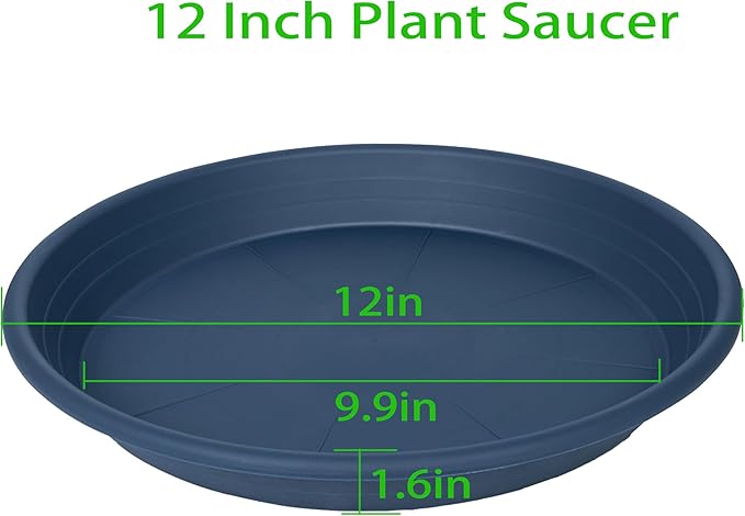Grjoprt 2 Pack of Plant Saucer 12 inch, 12 inch Plastic Plant Drip Trays, Heavy Duty Plant Trays for Indoors no Holes, Plant Water Tray for Planters (Blue)