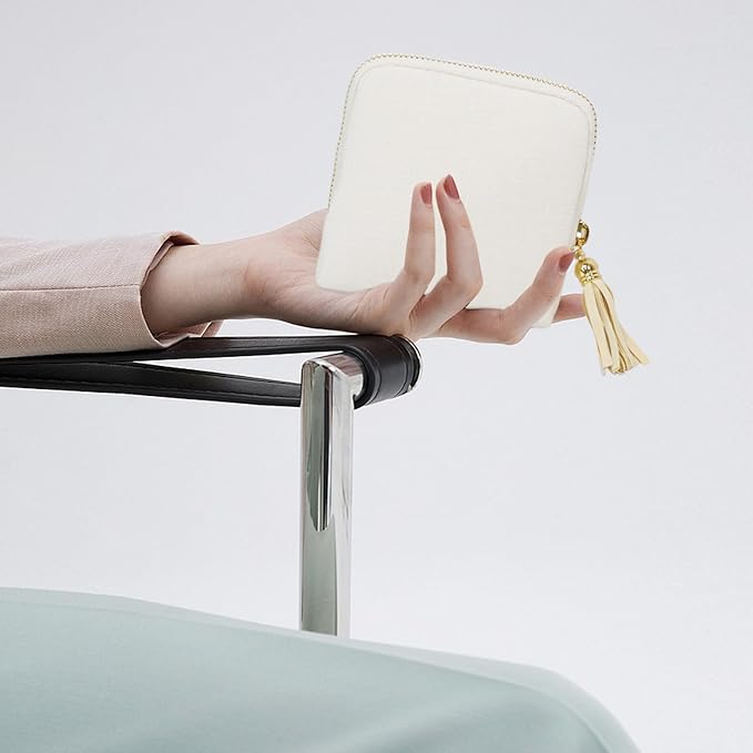 Stratalife Travel Jewelry Case Organizer for Women Portable Jewelry Box with Small Pouches for Gemstones Healing Crystal Bracelets, Necklace Bangles Storage, Pendants Ring Holder Zipper, White Tassel