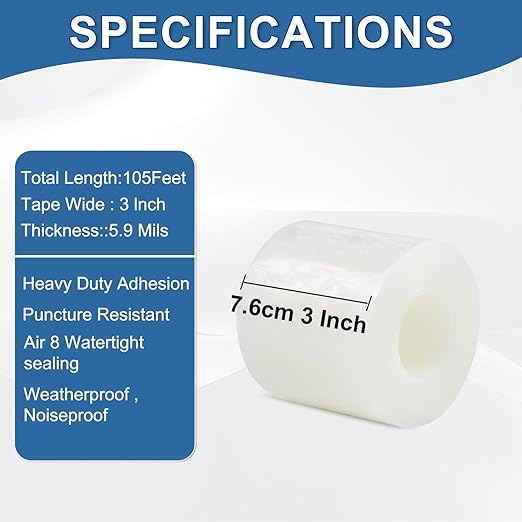 Transparent Window Weather Sealing Tape 3IN x 35 yd Draft Isolation No Residue Removable Adhesive Waterproof Windows Doors Shower Glass AC Units Ideal for Winter Seal & Summer Cold Air Loss Prevention