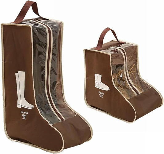 Travel Shoe Bags Tall/Short Boots Storage Bags Dust-proof Shoe Storage Organizer Shoe Pouch with Zipper for Travel and Daily (1 pack tall brown and 1 pack short brown)