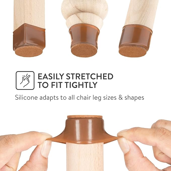 Aneaseit Chair Leg Floor Protectors - 16 pcs Brown - Felt Bottom Silicone Pads for Hardwood Floors & Furniture Feet - Rubber Caps for Chairs - Large