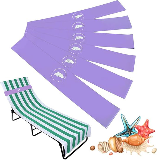Towel Bands (6 Pack) - Stretch Beach Towel Clips for Beach, Pool, Cruise Chairs; Purple