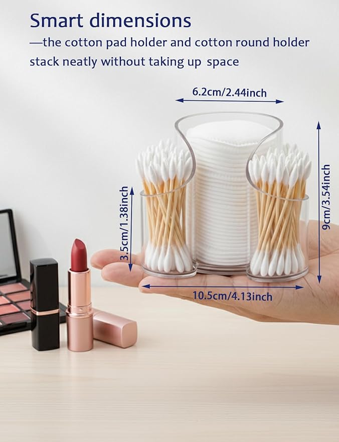 Qtip Holder & Cotton Pad Holder – Clear Open Bathroom Organizer for Vanity Accessories, Small Countertop Storage Box, Cotton Round Dispenser for Dorm & Travel