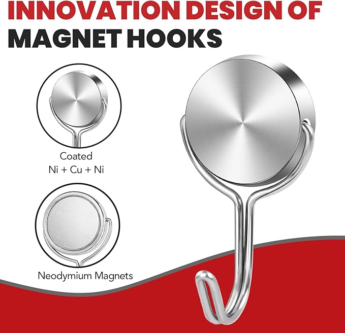 Magnetic Hooks 50LBS 2026 Cruise Ship Essentials Heavy Duty Magnet Hook for Cruise Cabins Strong Swivel Magnets with Hook for Hanging Refrigerator Classroom Home Kitchen Grill 4 Pack-Silver