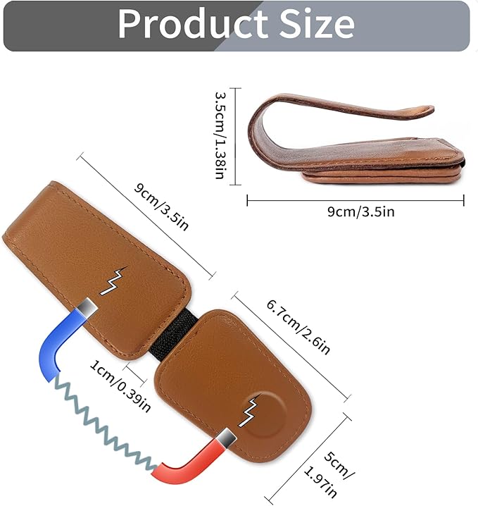 Sunglass Holder Organizer Clip for Car Visor, Durable and Scratch-Resistant Sunglasses Organizer with Magnetic Clip, Brown Car Interior Essentials Accessories for Men Women Aesthetic
