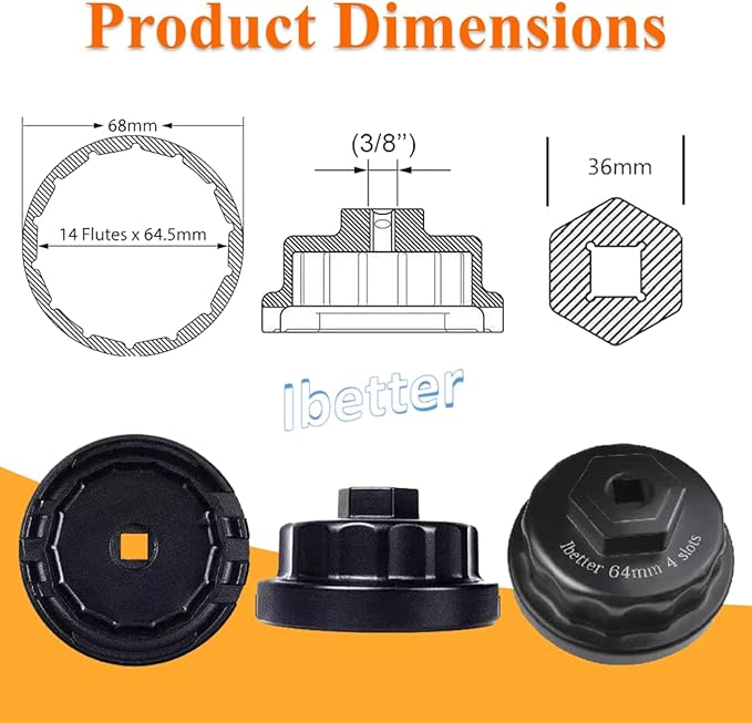 Heavy Duty Oil Filter Wrench for Toyota,Lexus,RAV4,Camry,Tundra,Highlander,Sienna,Cruiser,Venza-Filter Cap Removal Socket Tool for 2.5-5.7L Engines with 64mm Cartridge Style Oil Filter Housings