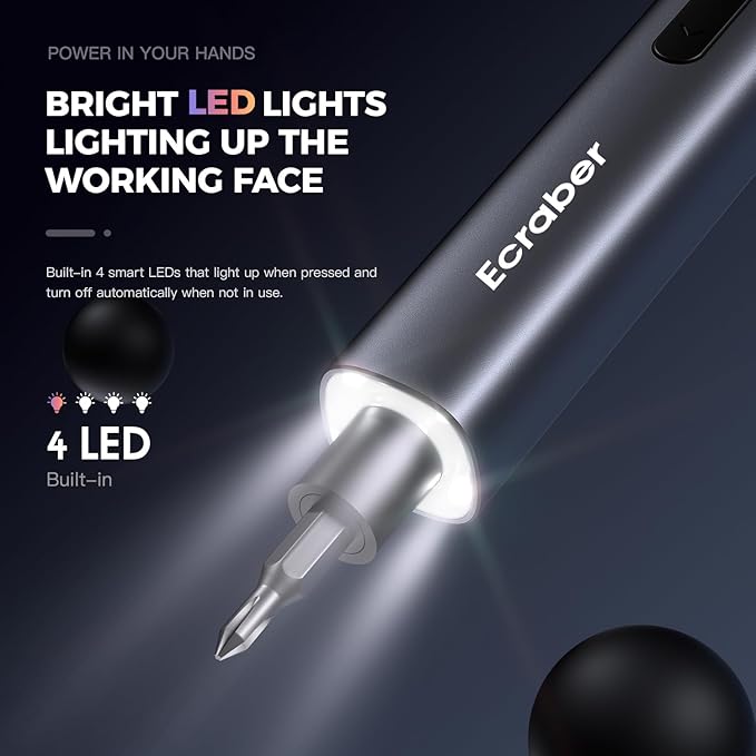 62-in-1 Ultra Mini Electric Screwdriver, Cordless Screwdriver, 4 LED Lights Repair Tool Kit, 60pcs Magnetic Bits, Magnetic Storage, Repair Tool for Electronics, Camera, Laptop, PC Build (Grey)