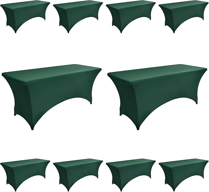 ZarzaaSik 10-Pack 6ft Spandex Table Covers for Rectangle Standard Folding Tables - Wrinkle Resistant Stretch Tablecloths - Ultimate Fitted Table Protector for Parties, Banquet, Wedding