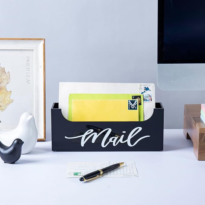 MyGift Premium Smoky Gray Acrylic Mail Holder with Decorative White Cursive Mail Label, Modern Wall Mounted or Tabletop Mailbox, Letter Storage Organizer Box