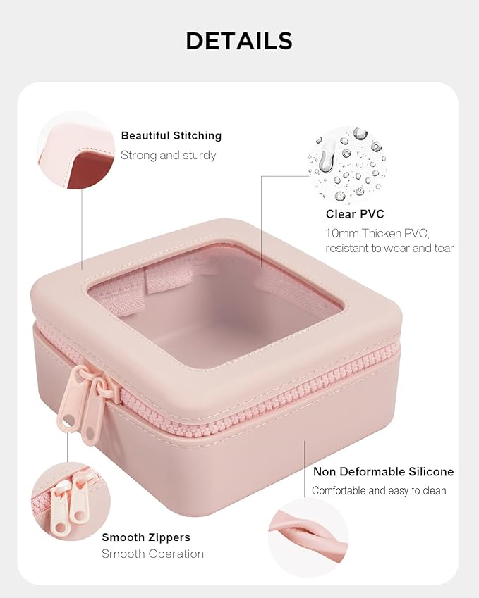 Small Clear Makeup Bag for Women, Mini Silicone Travel Cosmetic Case Waterproof Clear Make Up Pouch Purse with Zipper Cute Toiletry Bags for Traveling Car Organizer Mini Travel Essentials (Pink)