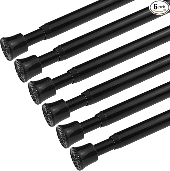 KXLife 6pc Small Window Tension Curtain Rod 17-28 Inch Expandable Spring Rod for Basement, Kitchen Window Curtains, Black