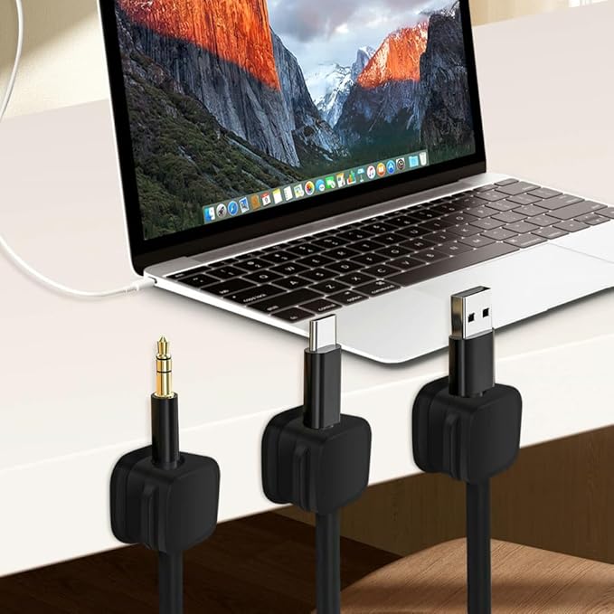 18 Pack Cord Organizer Holder, Magnetic Cable Clips Management, Easy Adhesive Phone Charging Cable Keeper, Hide Or Organize Desk Cable for Kitchen, Office, Car, Nightstand（White and Black）