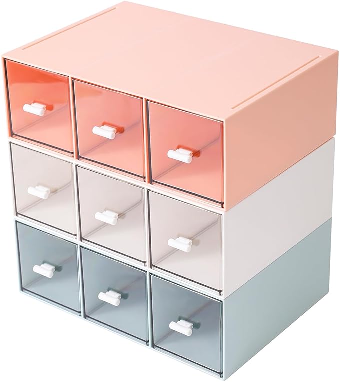 Plastic 3 Drawer Organizer for Cosmetic Storage, Desk Organizer, Makeup Organizer for nail polish, Lipstick, Brushes, Jewelry, Skincare, Bathroom Organization Boxes - White