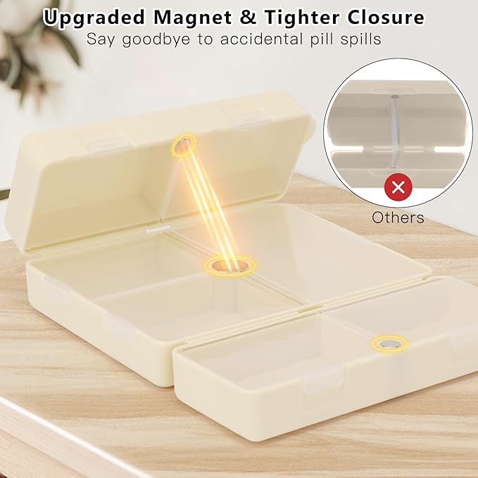 FYY Daily Pill Organizer,2 Pcs 7 Compartments Portable Pill Case Travel Pill Organizer,[Folding Design] Pill Box for Purse Pocket to Hold Vitamins,Cod Liver Oil,Supplements and Medication-White