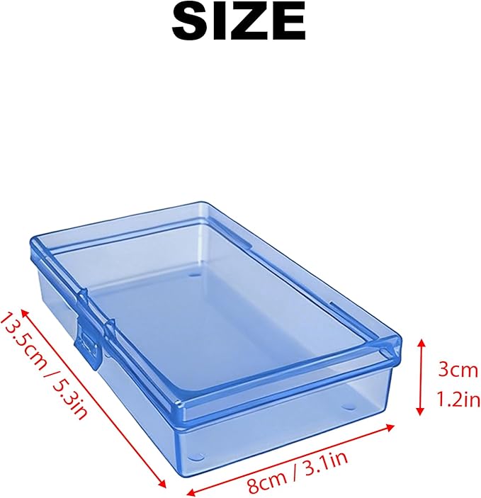 LJY 12 Pieces Rectangular Empty Mini Clear Plastic Organizer Storage Box Containers with Hinged Lids (5.3 x 3.1 x 1.2 inch, Blue)
