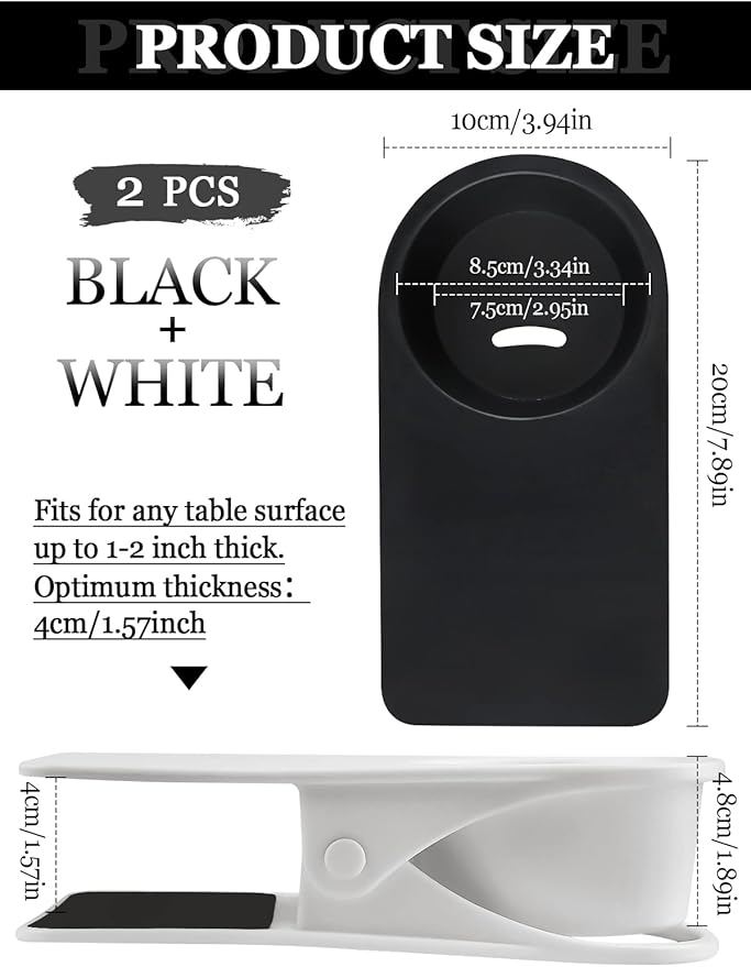 2PCS Drinking Cup Holder Clip, Kalolary Desk Bottle Cup Stand DIY Glass Clamp Storage Saucer Clip Water Coffee Mug Holder Saucer Clip Design for Home & Office, Black & White