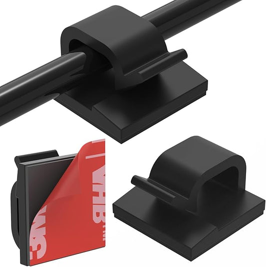 Cable Clips 40pcs with Strong Adhesive Tapes, Wire Holder Organizer Cord Management for Car, Office and Home (Black- CC05(40PCS))