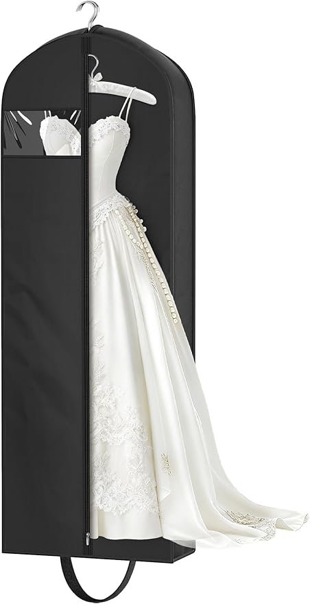 KEETDY 65" Wedding Dress Garment Bag for Travel with 4" Gusseted Long Hanging Dress Bags for Gowns for Women Garment Cover Clothes Storage for Closet, Black