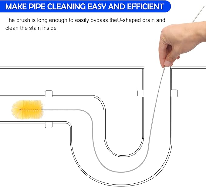 12pcs Flexible Drain Brush 78 Inch Pipe Cleaning Brush 63 Inch Drain Cleaner Brush 59 Inch Hose Brush and 3 Pcs 9 Inch Straw Cleaner Brush for Straws Kitchen Sink Plumbing Shower Drain Tube (Yellow)