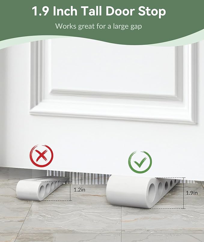 1.9 Inches Heavy Duty Door Stopper, Rubber Door Stop, Door Stoppers for Bottom of Door, Large Door Stopper Wedge for Home Office School (White)