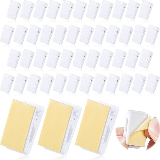 50 Pieces Self Adhesive Clips Wall Tapestry Clips Plastic Sticky Picture Hanging Poster for Teachers Double Sided Adhesive Spring for Home Office(White)