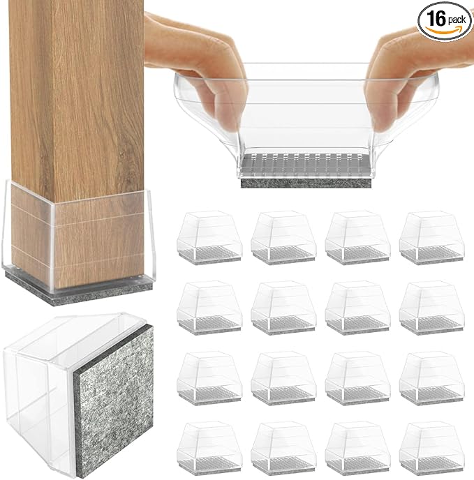 16-piece Square Chair Leg Covers - Protects Wood & Hardwood Floors, Anti-Scratch & No Noise