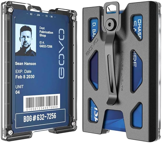 GOVO T4 Badge Holder/Wallet - Durable Polycarbonate ID/Credit Holder with Metal Clip and 4 Cards Slot (Holds 1to 4 Cards) Black