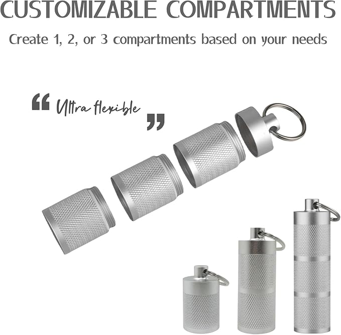 Waterproof Keychain Pill Holder - Compact, Portable, and Secure Pill Box with 3 Compartments - Pocket-Sized Pill Case and Container for Daily Medication on The Go, Sliver