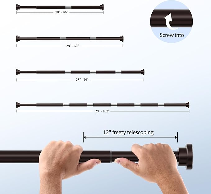 Mcrbeay Shower Curtain Rod, 1" Diameter Heavy Duty Tension Shower Rod, Non Slip Adjustable 28-74 inch No Drill Shower Curtain Rods Spring Tension For Bathroom, Shower Stall, No Rust, Bronze