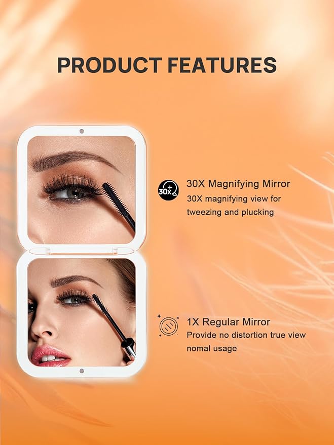 OMIRO Folding Compact Mirror, 1X/30X Magnification 3½” Pocket Size Square Hand Mirror for Travel Makeup (Peach Fuzz)